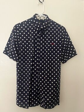 Fred Perry Polka Dot Short-Sleeve Button-Up Shirt - Navy/White